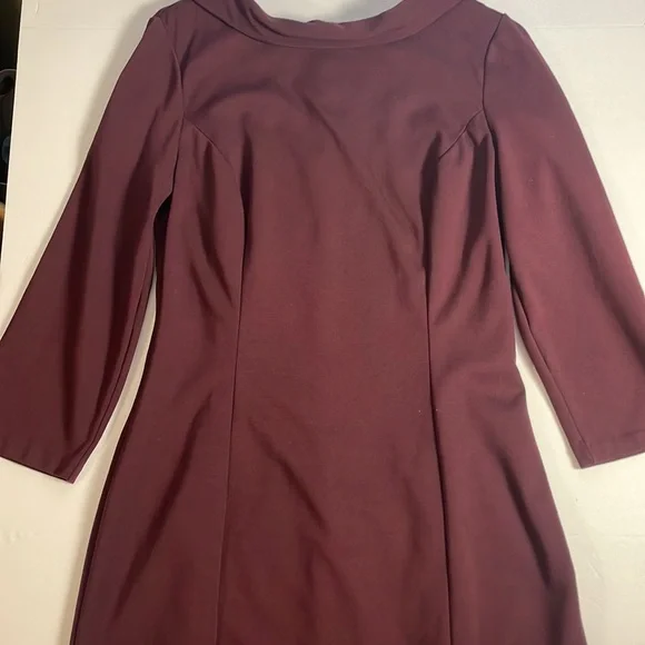 Talbots Ponte Knit 3/4 Sleeves Plum Burgundy Dress Cowl Neck Midi Stretch Size 8 - Picture 4 of 16